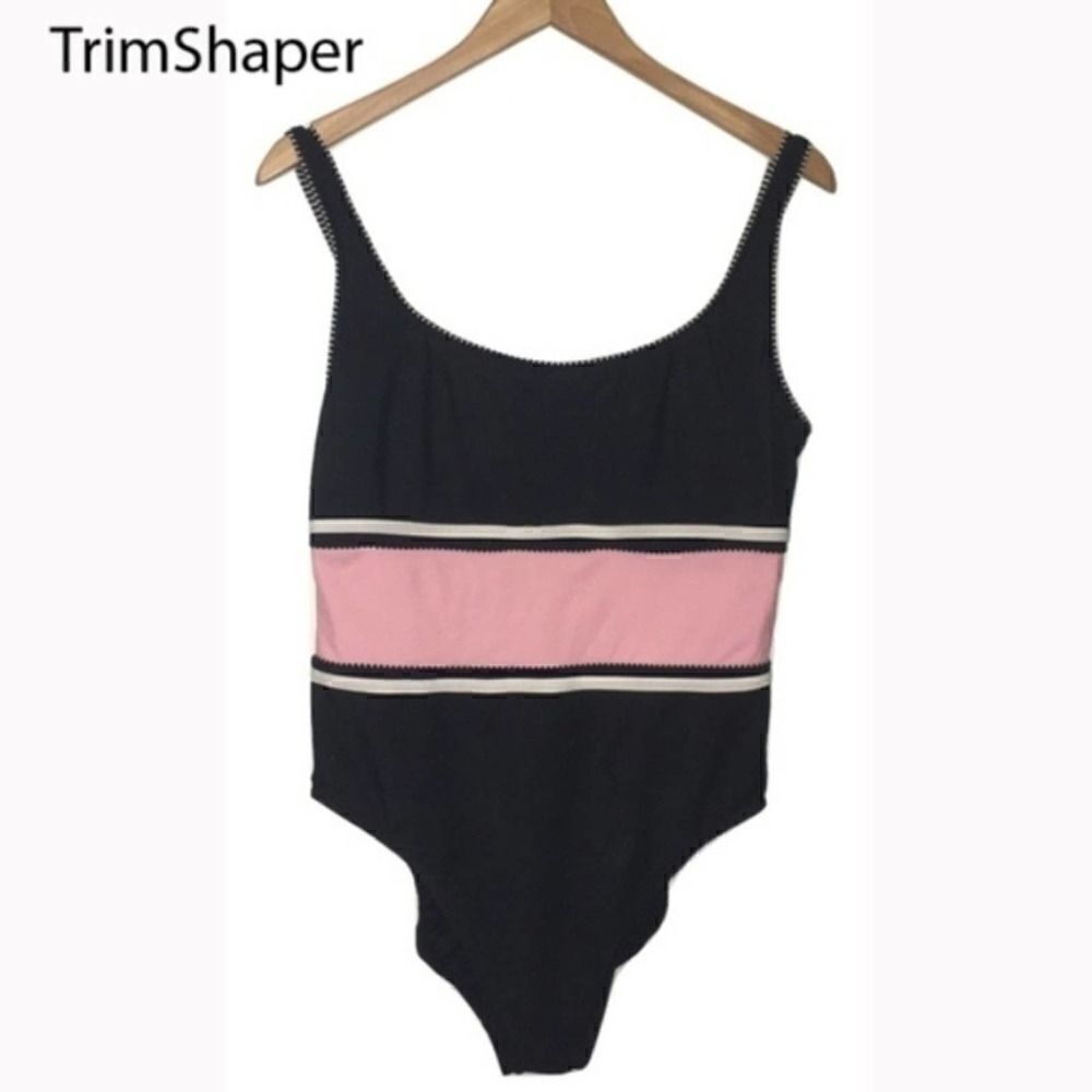 Swim suit with shapwear One Piece Swimsuit Pink Black White Sz 18